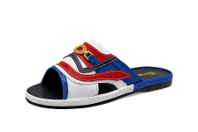 Men Sandals SKF-40 Blue Nappa-White Pebble grain-Red Nappa Microfiber Leather
